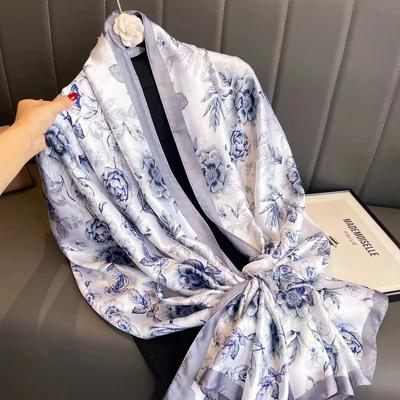Botanical Rose Flower Floral Likin Satin Long Silk Scarf Mum Accompaniment Gift Sun Protection Outer Shawl