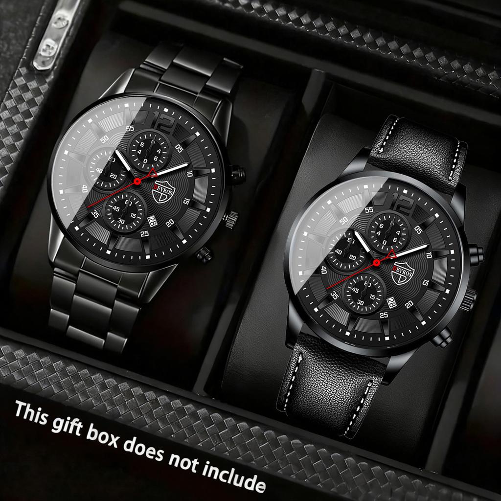 2pc Men's Quartz Watch Set, Men's Casual Watch, Business Watch, Men's Gift