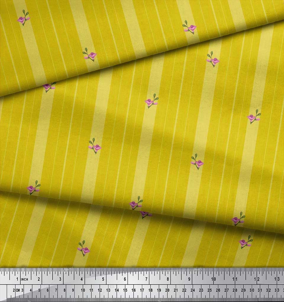 Soimoi Japan Crepe Satin Fabric Artistic Floral & Stripe Fabric Prints By metre 42 Inch