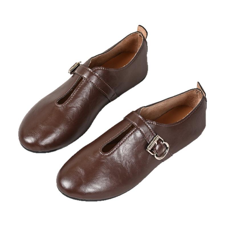 Retro Shoes, One-strap Shoes, Shallow Opening, Flat Single Shoes for Women