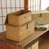 Natural Seaweed Woven Belt Covered Storage Box, Photography Props, Miscellaneous Items Sorting Basket, Desktop Storage Box