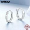 WOSTU 925 Sterling Silver Simple Zircon Round Hoop Earrings for Women European Classical Rock Hoops Wedding Jewelry Accessories