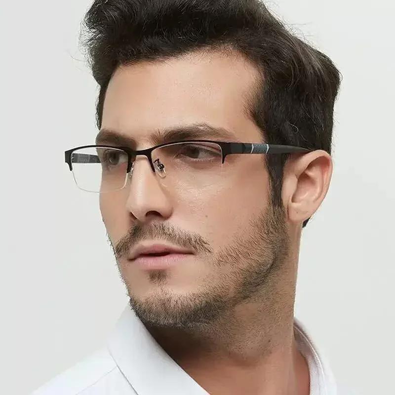 Blue Light Glasses Photochromic Sun Eyewear Half-frame Business Multifocal Presbyopia Glasses Diopter To +4.0 Eyeglasses for Men