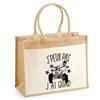 Beach Bag - PLANETEE - Jute with Pocket Sporty Quad I Can't - Cotton - Large Capacity - Printed In France