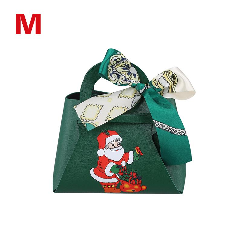 1PC Xmas Party Decor Hand Gift Bag Christmas Candy Boxes Santa Claus Print PU Leather Candy Box