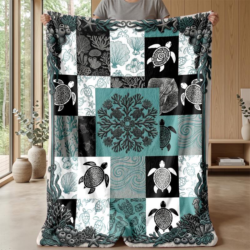 Ocean Life Pattern Theme blanket Lightweight Warm Flannel Blanket Decorative Throw Blanket for Home Decoration