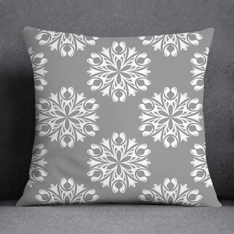 Pillowcase Home Office Decor Cushion Cover Grey Low White Floral Pattern