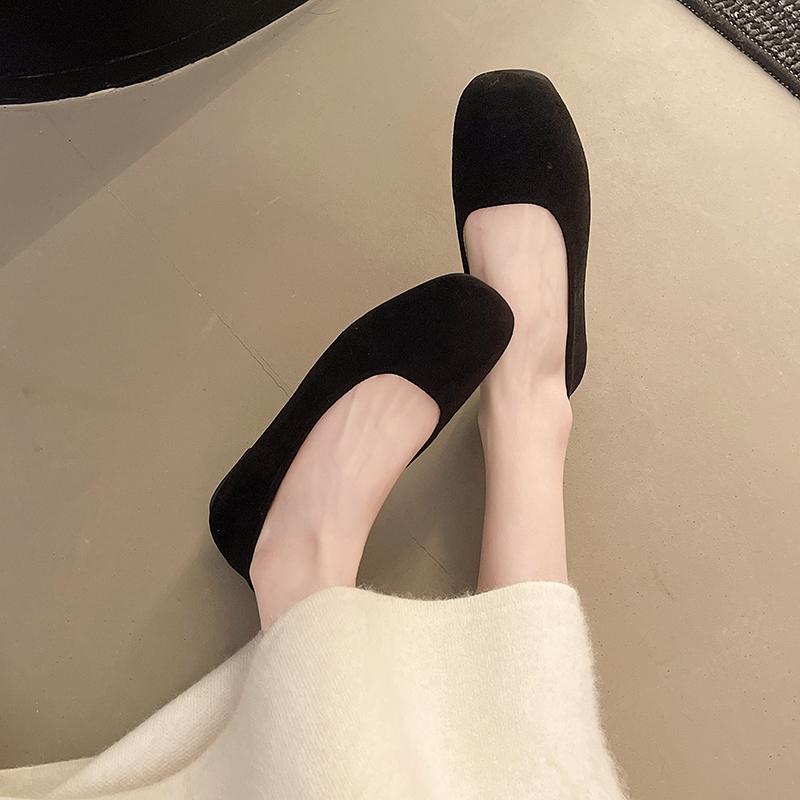 Fashion Flat Spring and Autumn Suede Vintage Square Head Single Shoes Women 2025 New French Vintage Single Shoes