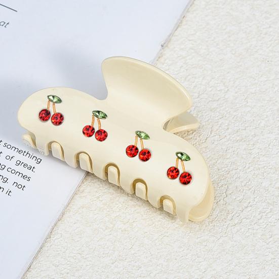Yousheng Hair Claw Sparkling Rhinestones Inlaid Cherry Decorative Pattern Back Head Hair Clip Large Wide Tooth Design Hair Clip Versatile Hair