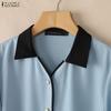 ZANZEA Women Casual Turn Down Collar Long Sleeve Blouse