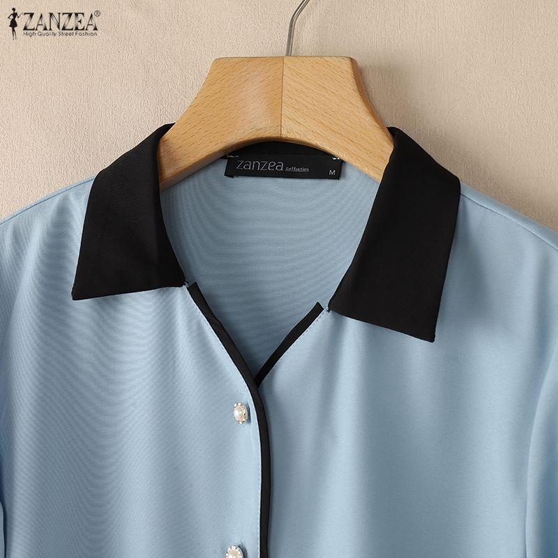 ZANZEA Women Casual Turn Down Collar Long Sleeve Blouse