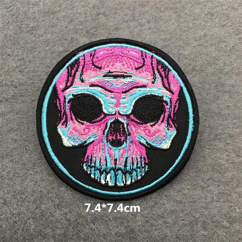 Embroidered Patches On Clothes Punk Patches For Clothing Diy Skull Stripes Stickers Cartoon Patches Appliques Badges