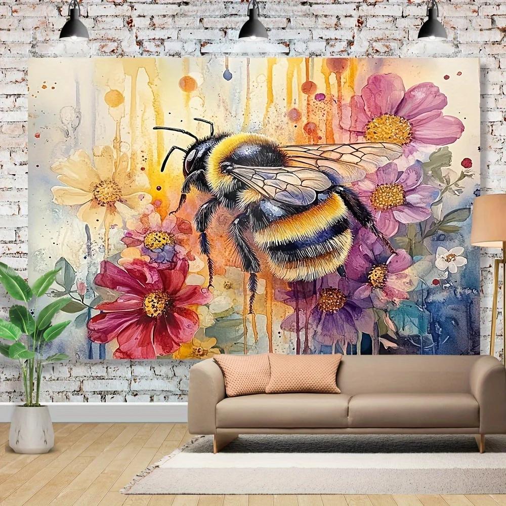 1pc Vibrant Bee and Flower Wall TapestryStylish Theme for Interior Living Room Decoration Multiple Sizes Available