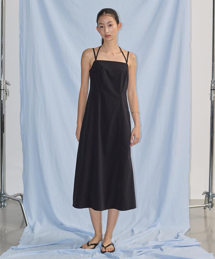 CITYBREEZE New Nylon Ribbon Strap Long Dress_Black