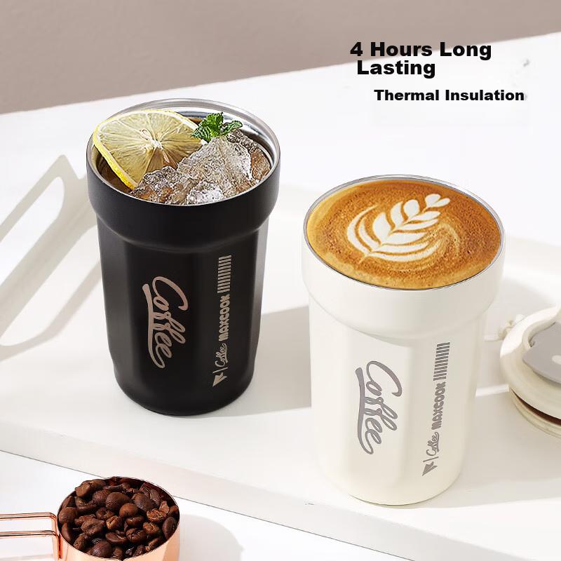 MAXCOOK Insulated Mug Coffee Cup Thermos 304 Stainless Steel Water Bottle Outdoor Portable Cold Cup with Lid 450ml White