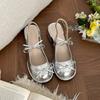 Silver French retro thick heel bag head sandals women's 2025 new summer wear with skirt Mary Jane single shoes