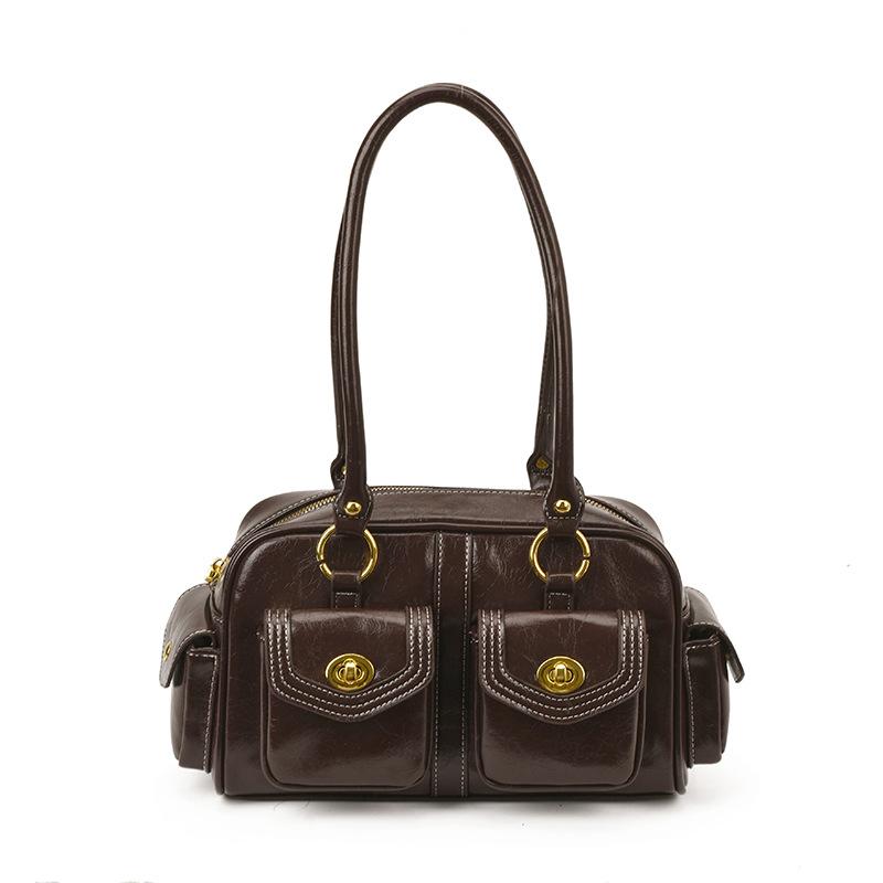 Vintage Motorcycle Bag, Women's Handbag, New Large Capacity Commuting Armpit Bag, Single Shoulder Boston Bag