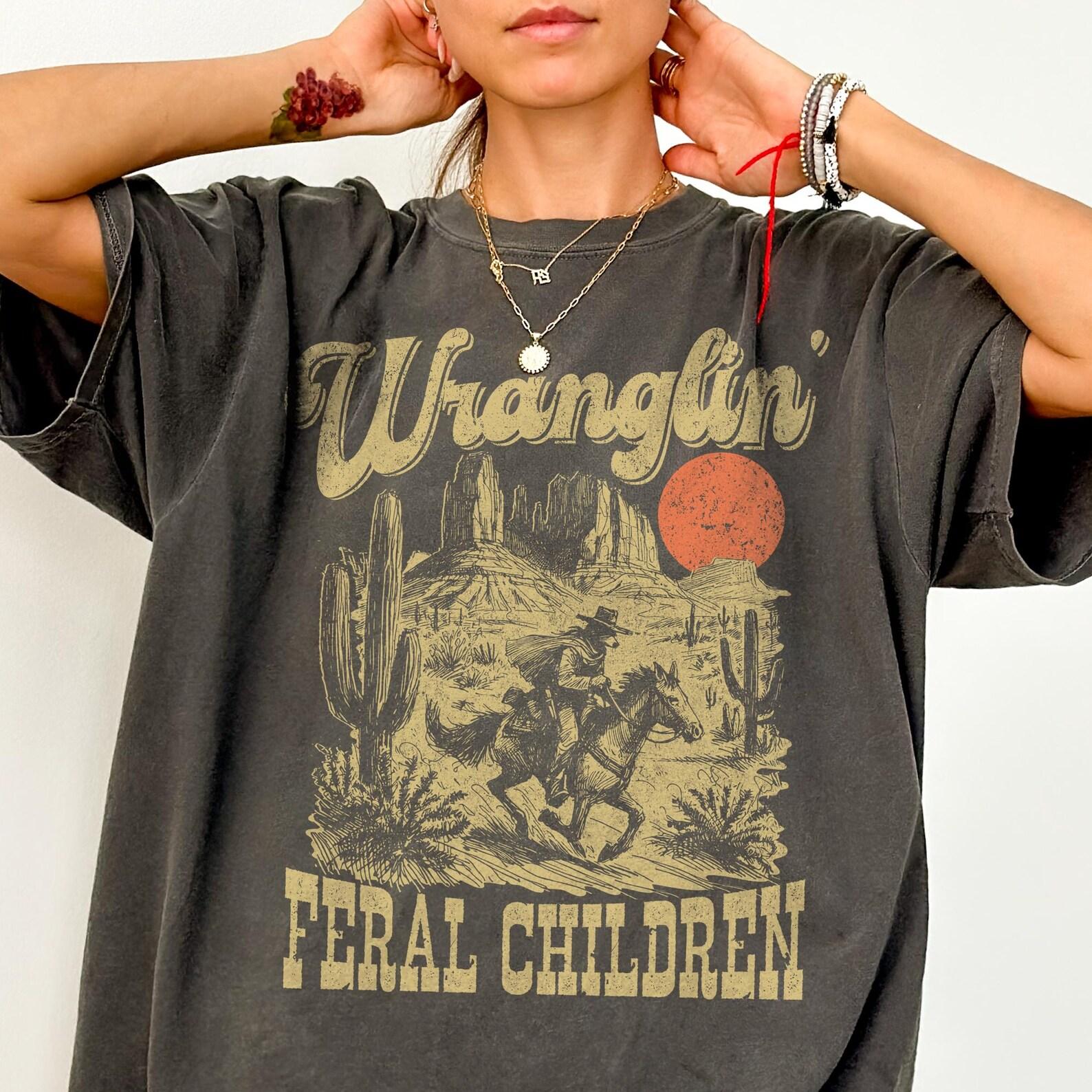 Comfort Colors® Wranglin Feral Children Raccoon Shirt -90s Western Graphic Shirt,Vintage Western Raccoon Dessert Tee,Retro Country Tee, 2XL