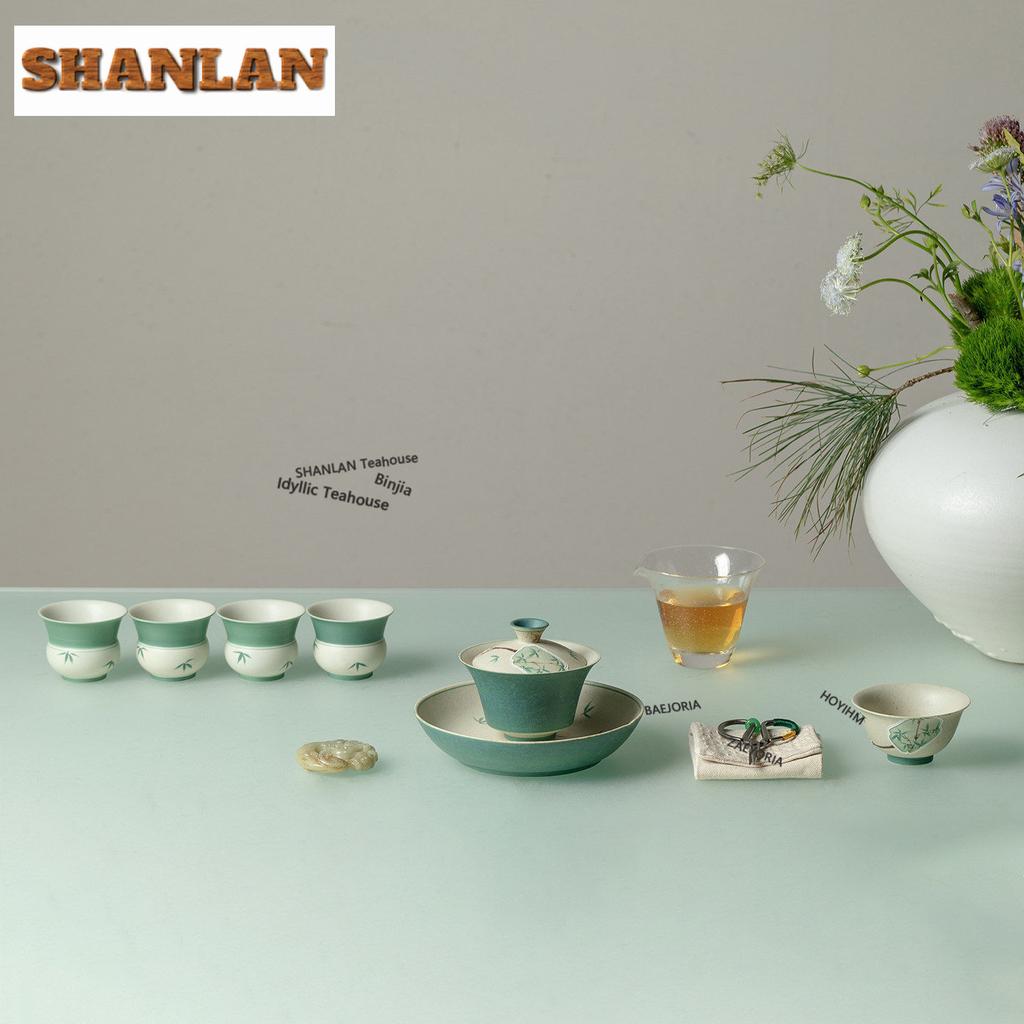80ml Caramel Glaze Green Bamboo Teacup Ancient Tea Bowl Cute Cup Tea-tasting Personal Cup Chazhan Master Cups Household Cha Gift