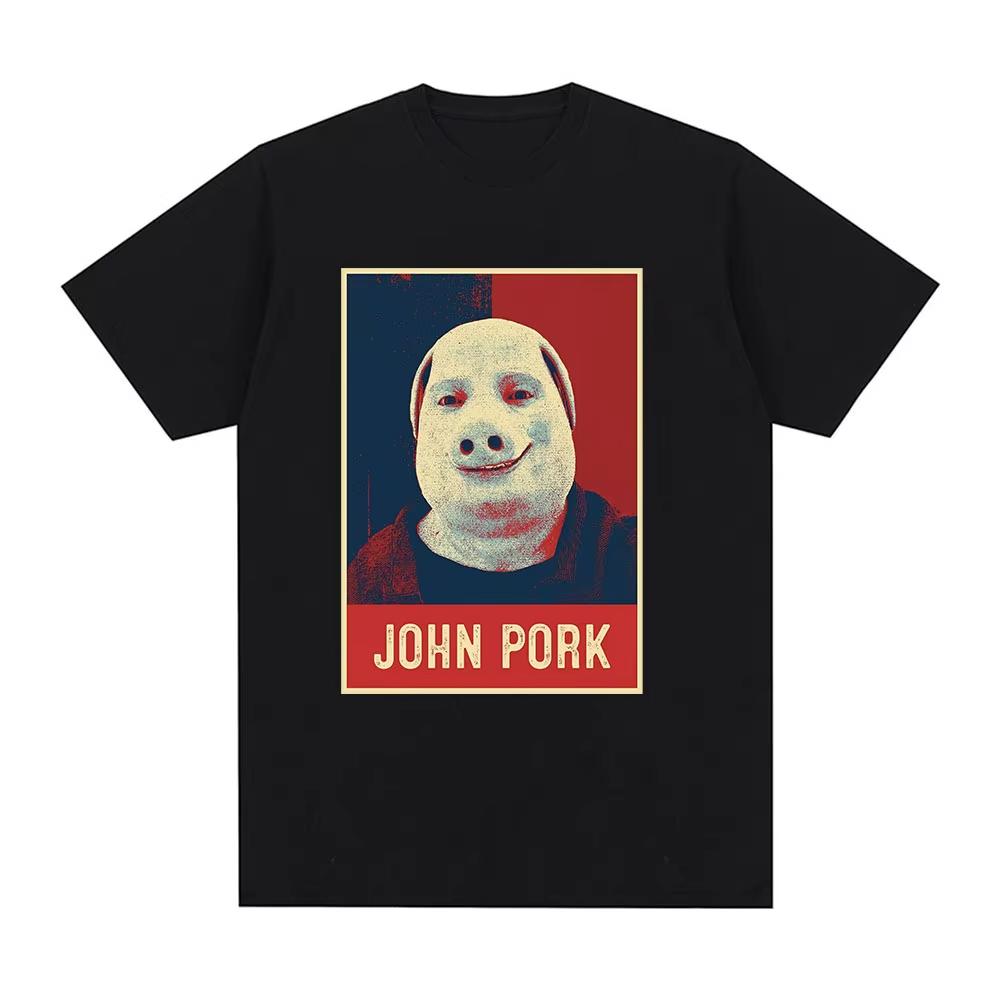 R.I.P John Pork Funny Humor Pig Meme T Shirt Men's Women Fashion Vintage Tops Cotton Oversized Short Sleeve Tee Nostalgic Casual