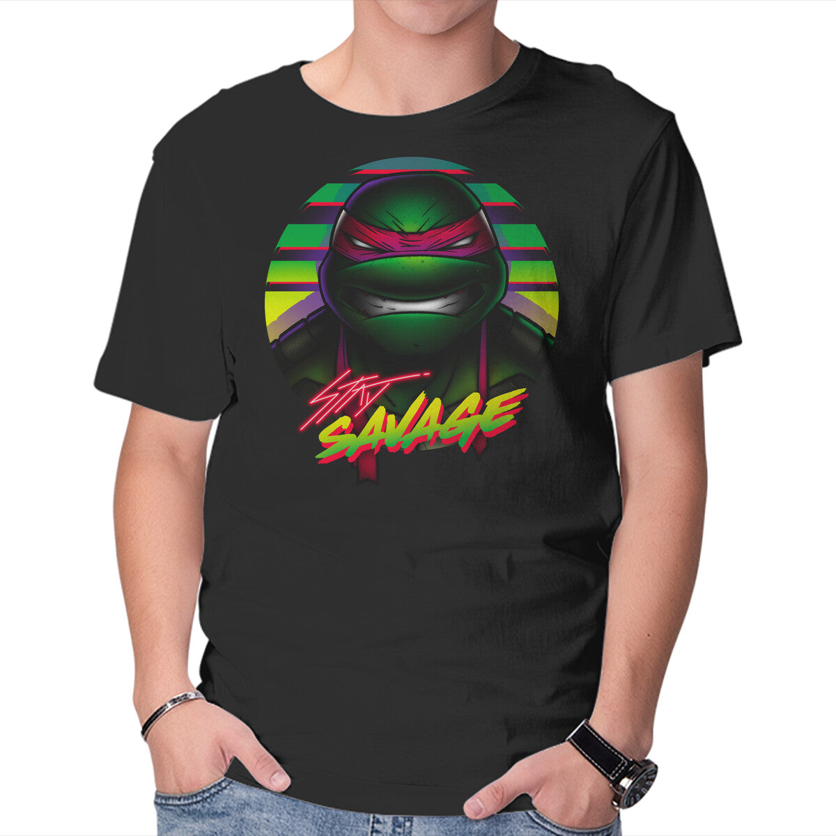 Unisex Crew Neck T-Shirt Stay Savage Turtle Graphic Short Sleeve Casual Tee XS