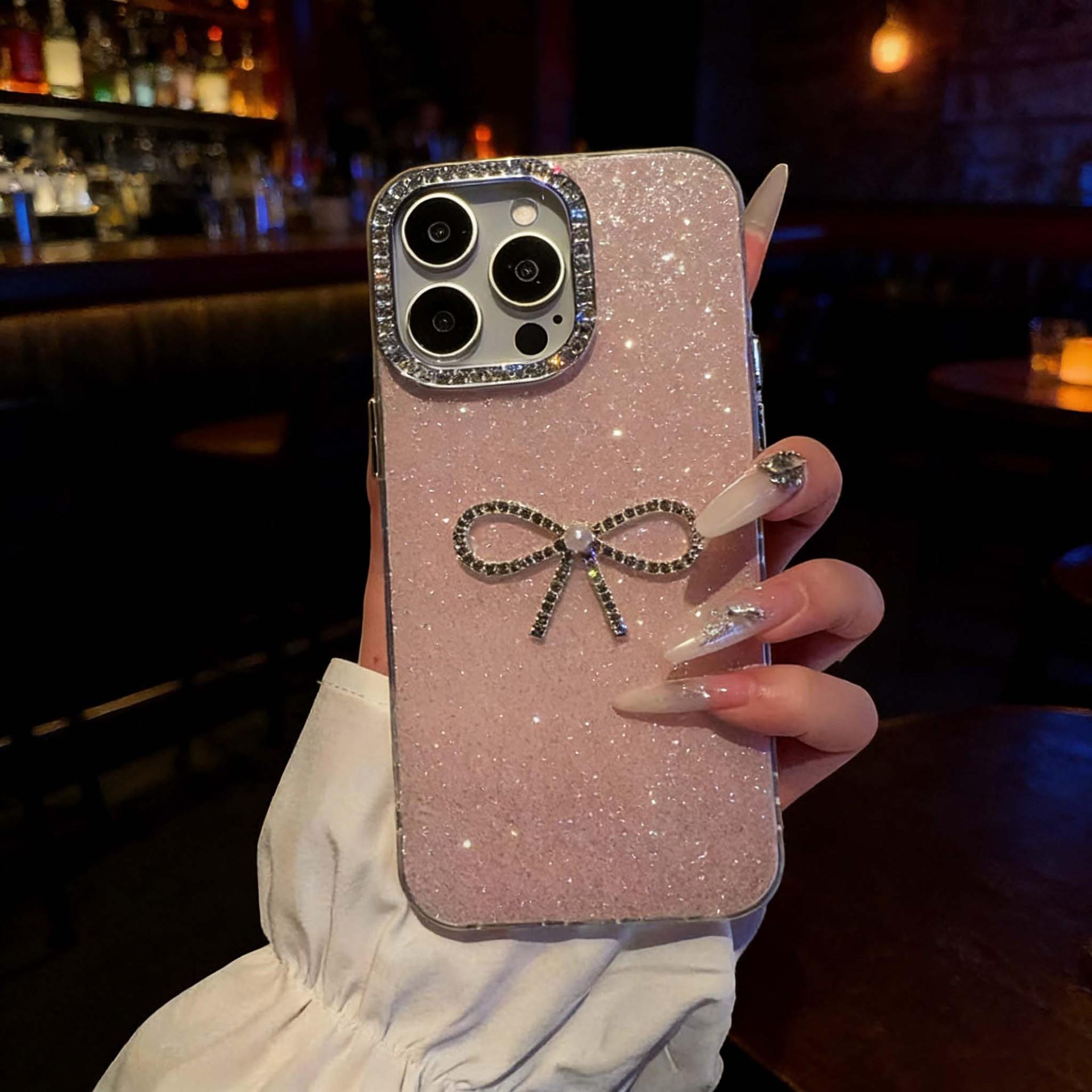 Rhinestone Bow Frame Phone Case for iPhone 13/15 Pro Max iPhone 12