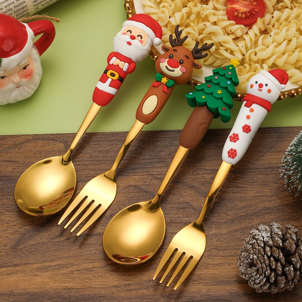 Creatieve Kerstman Koffielepel & Dessertvork Set - Roestvrijstalen Bestek voor Kerst