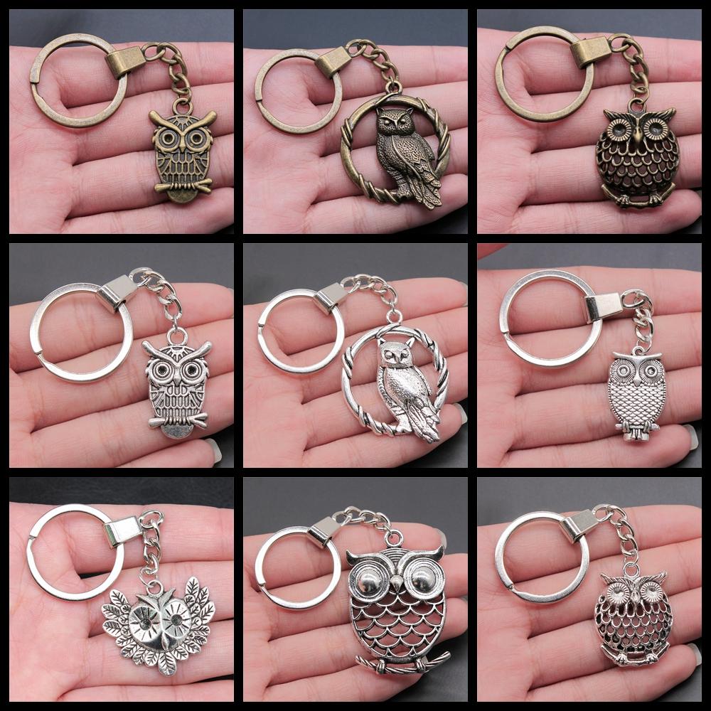 Herren Schlüsselanhänger DIY Metallhalter Kette Vintage Eulen Anhänger Kreativer Party Schmuck Zubehör Geschenk
