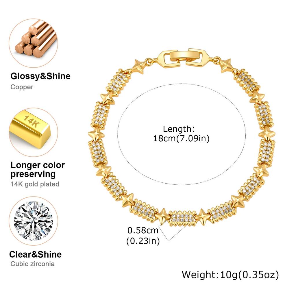 Dainty Geometric Cubic Zircon Bracelets for Women Gold Plated Star Chain Bracelet Classic Fashion Little Luxury Jewelry Gifts
