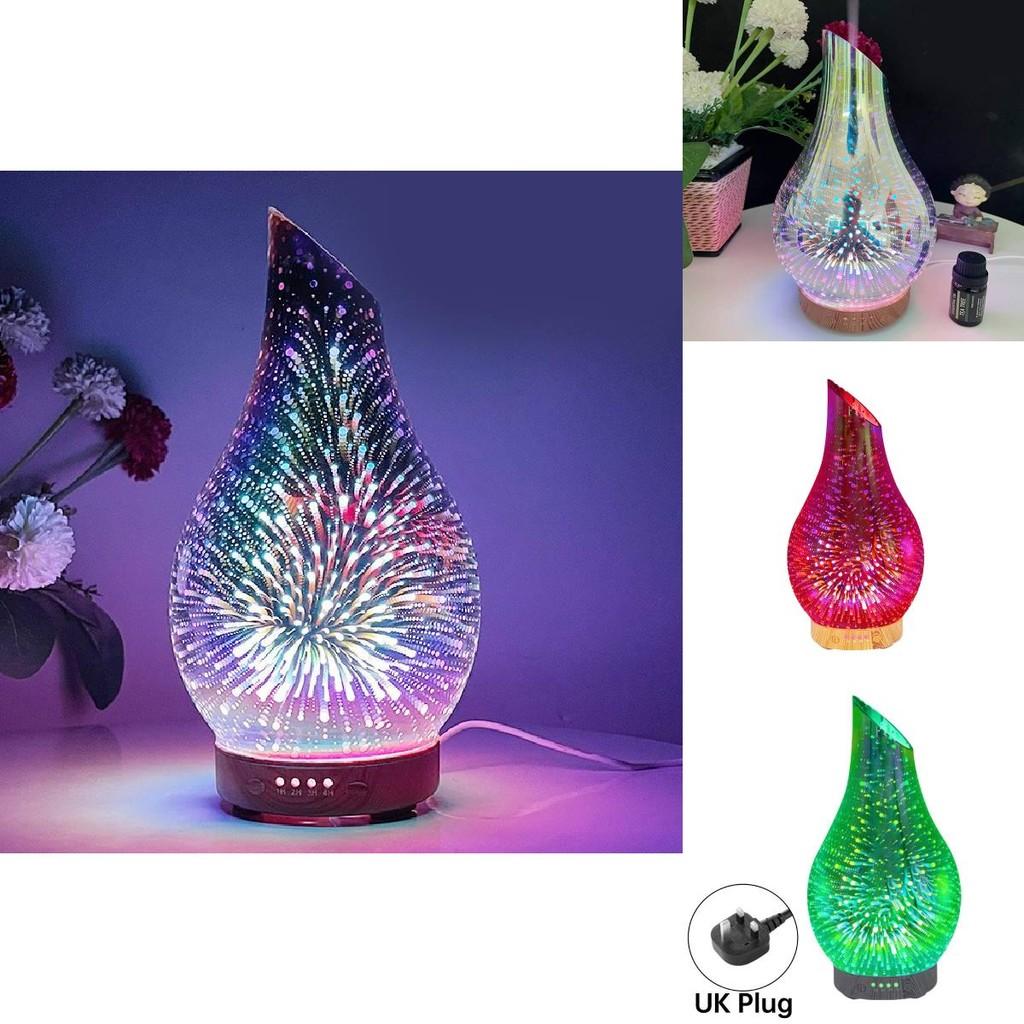 Kreativer 3D-Glas-Holzmaserung Ultraschall-Kaltnebel-Luftbefeuchter für den Heimgebrauch 7-Farben-Nachtlicht ätherisches Öl-Diffusor Vasenform