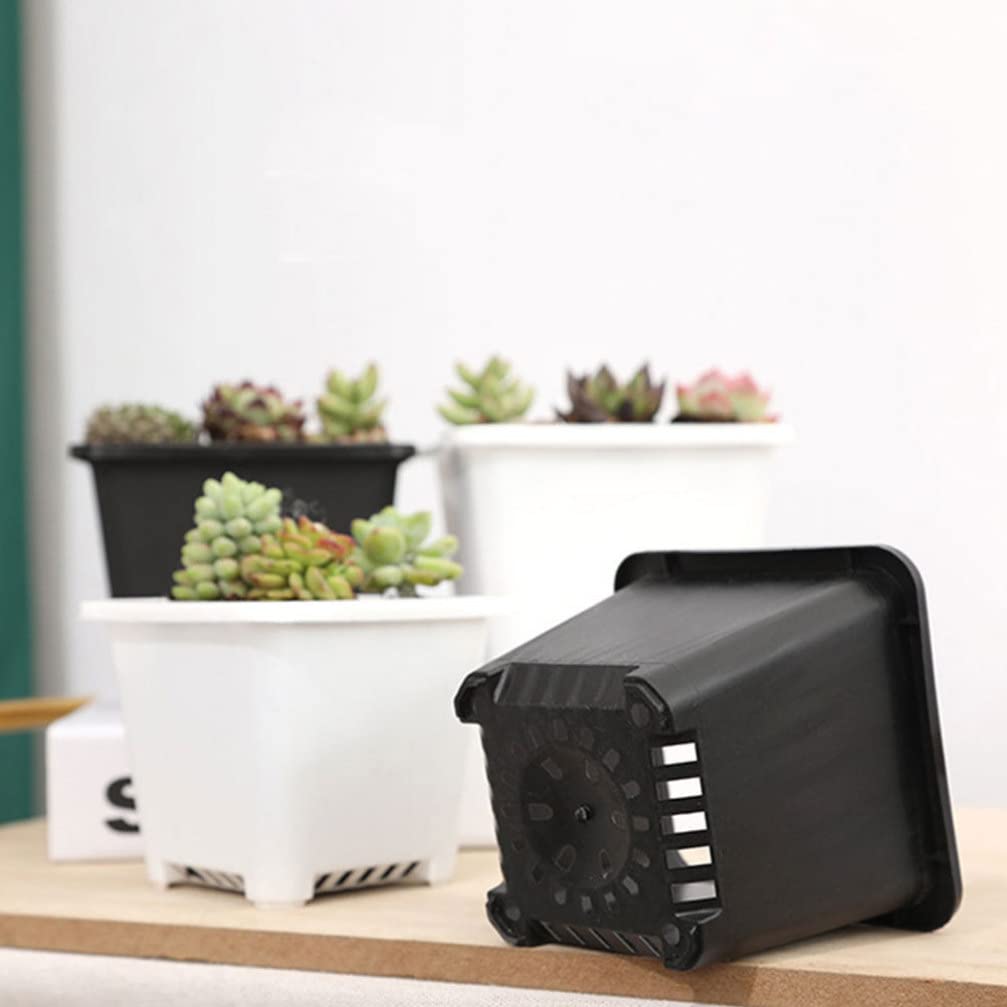 OUNONA Stylish Black Plastic Plant Set with for Succulents and Gardening Supplies Small, Mini, Pots, 15-Piece Holes, Square, Cacti, Lightweight,