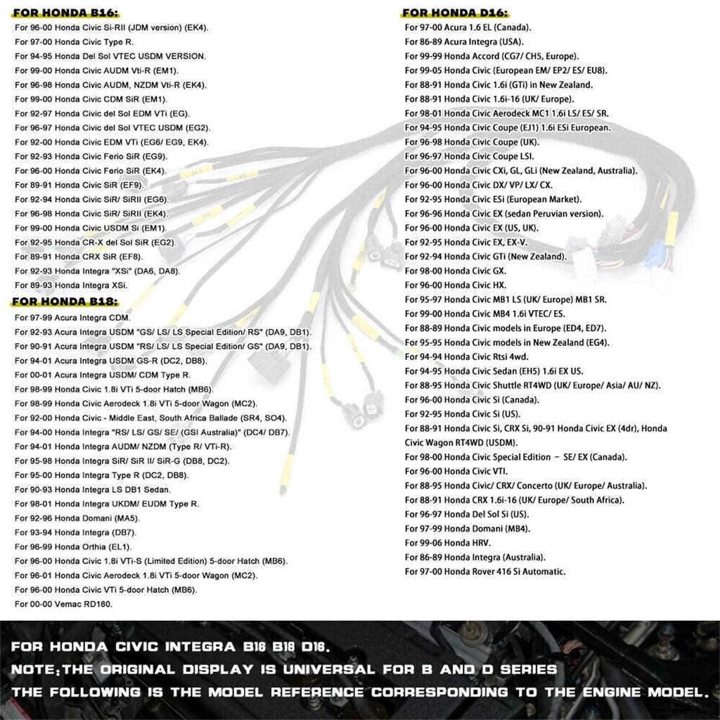 Tucked Engine Harness Compatible-For 92-00 Civic-Integra B16 B18 D16 AP03 CNCHOBD21 EK EG EM Engine Motor Wiring Harness