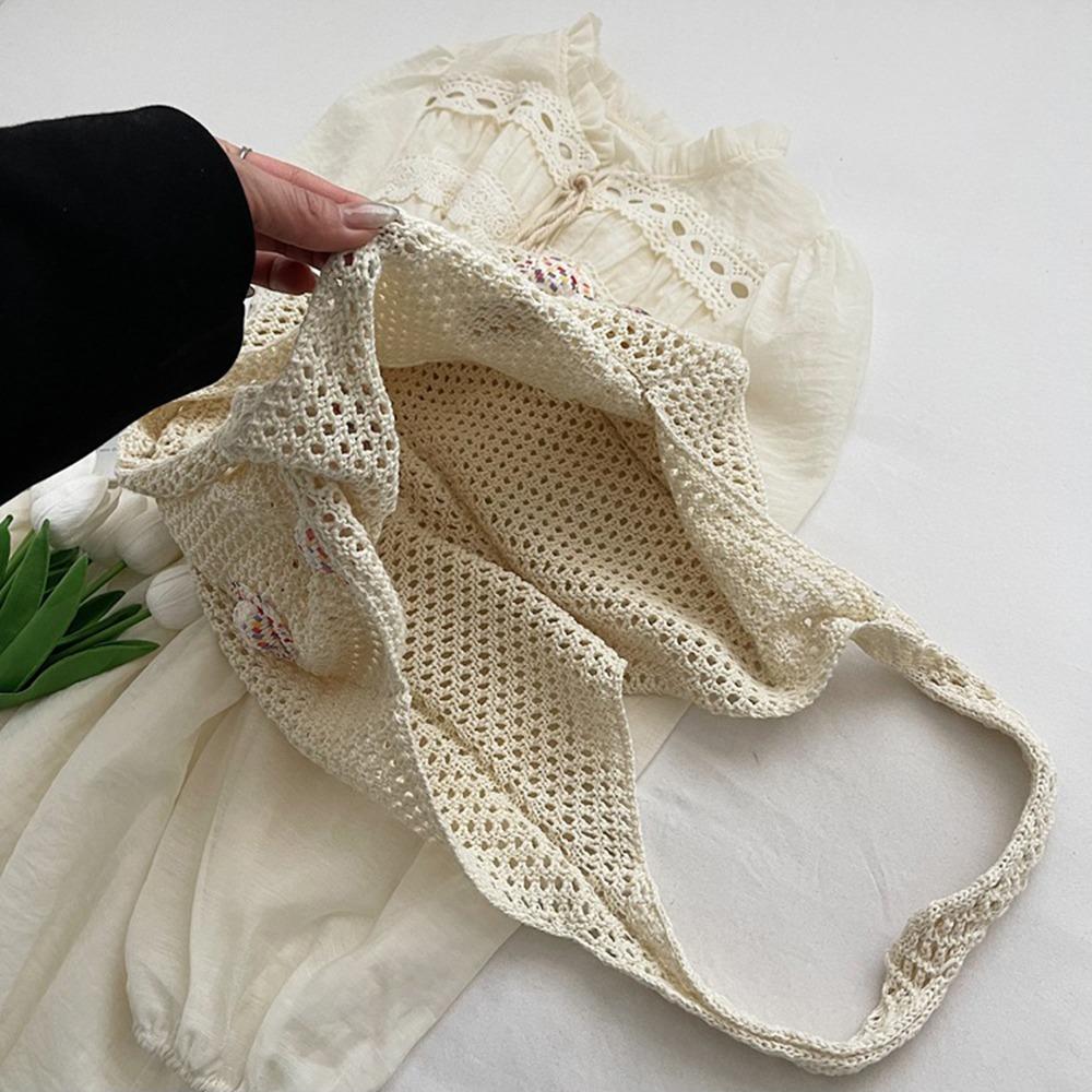 Large Capacity Crochet Shoulder Bag Sweet Knitted Handbag Simple Shopping Bag  Ladies