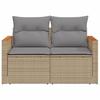 Vidaxl Garden Sofa With Cushions, 2-Seater, Beige, Poly Rattan