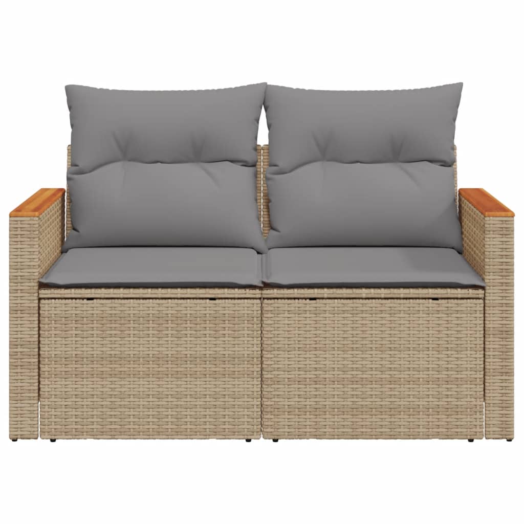 Vidaxl Garden Sofa With Cushions, 2-Seater, Beige, Poly Rattan