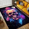 1pc Skull Flowers Themed Rug for Home Decor, Non-slip Office Carpet, Chair Mat, Outdoor Mat, Christmas and Halloween Gifts-0731099