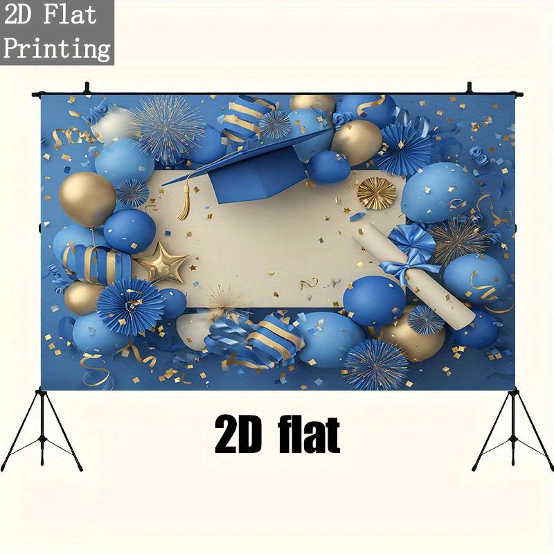 2D planar 1-piece graduation backdrop - navy blue and gold party decorations, polyester fabric banner