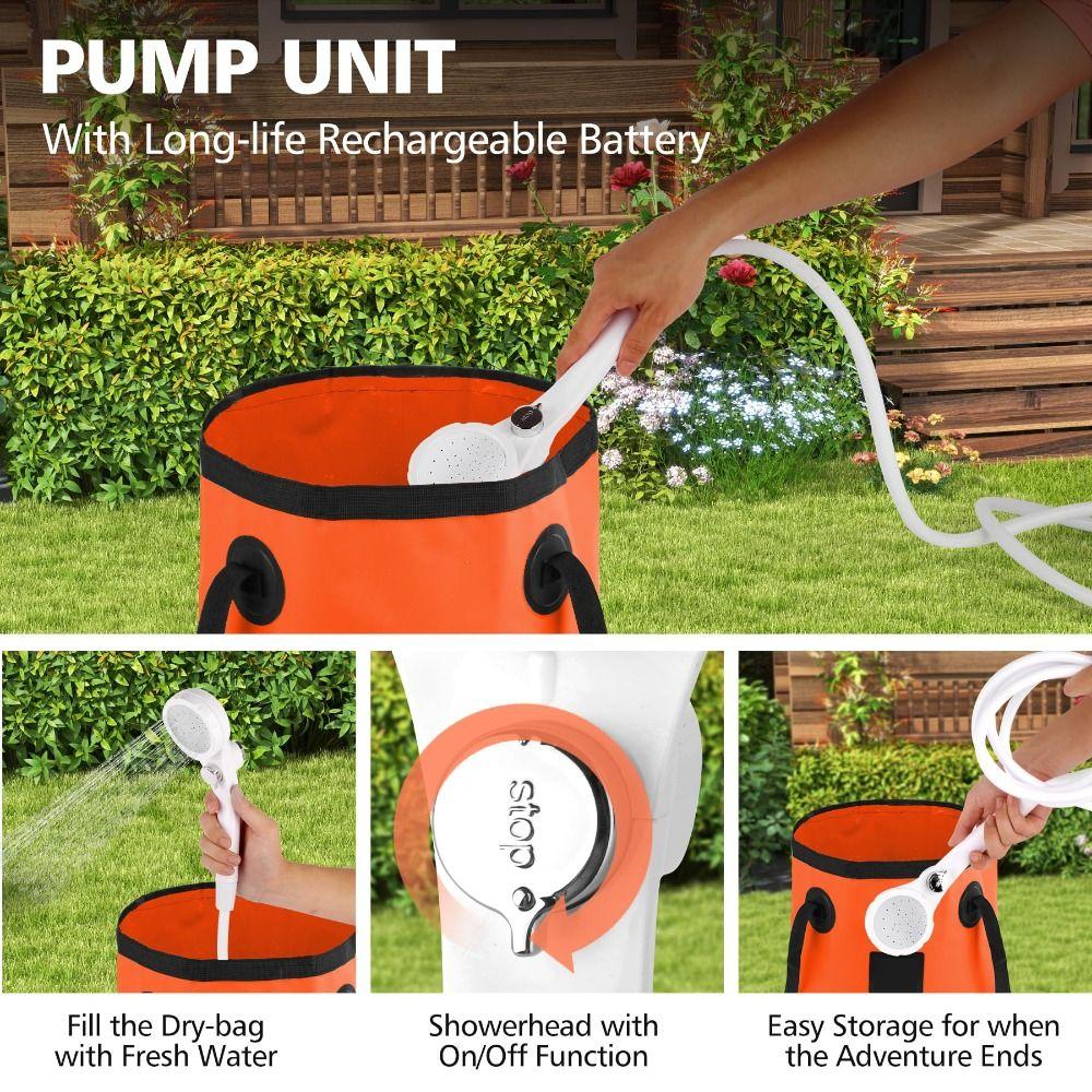 Temperature & Battery Digital Display Portable Camping Shower  Hiking Travel Beach