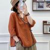 Neues V-Ausschnitt Retro Schrägkragen Chinesischer Stil Besticktes Baumwoll- und Leinen Kurzarm T-Shirt für Damen im Sommer mit lockeren Bindebändern Teejacke Oberteil