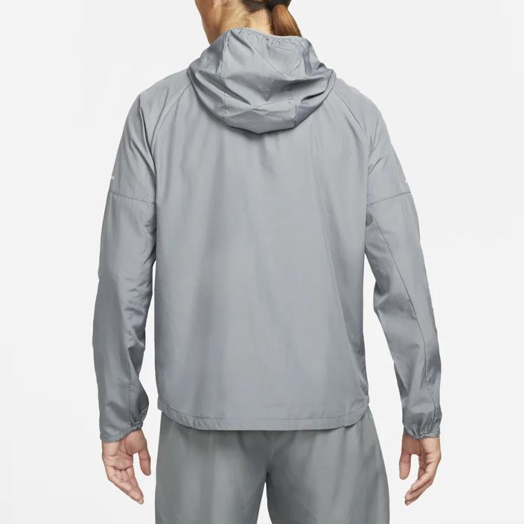 Nike Reflective Logo Print Woven Running Hooded Jacket Men Outerwear Grey DD4747-084