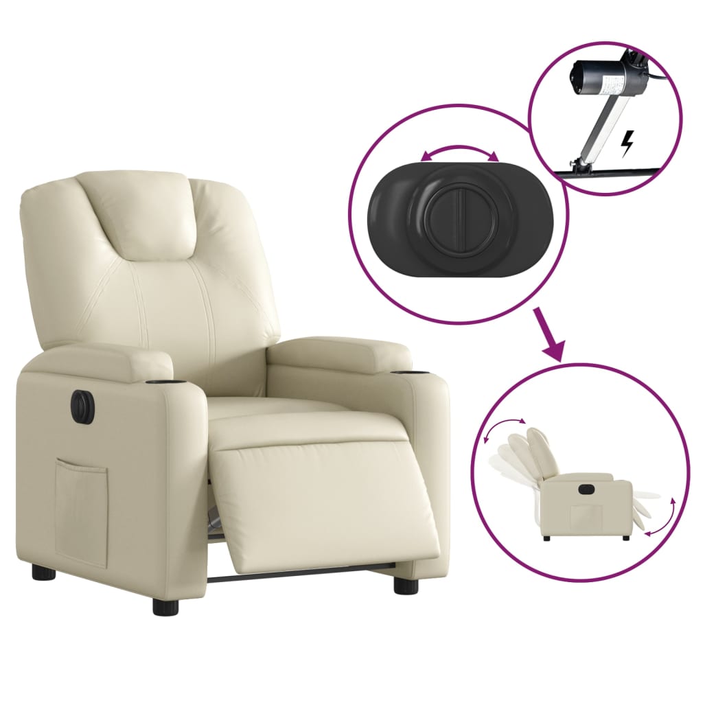 Electric Recliner Chair Cream Synthetic Leather