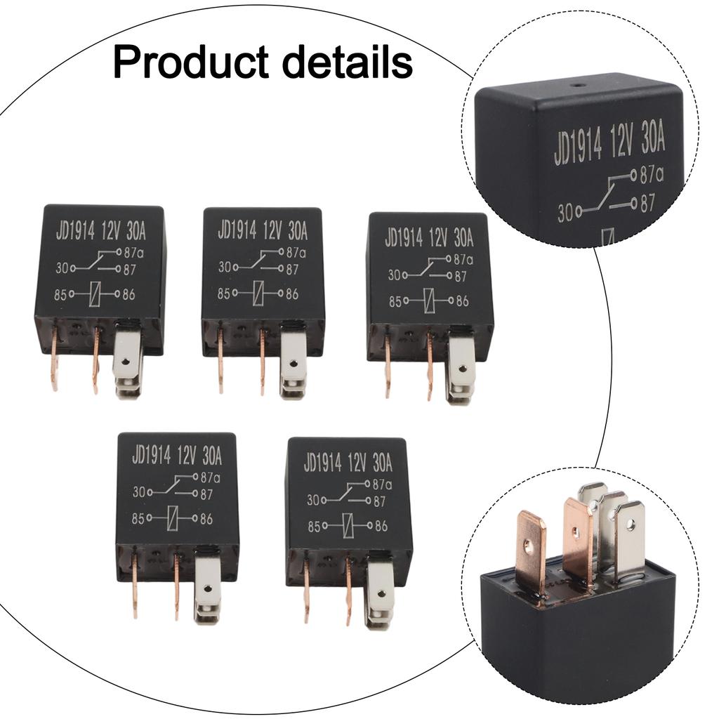 Multipurpose 5 Pin 30A 12V Automotive Relay Set of 5 Suitable for Control of Fans Horns Starters and Lights In For Cars