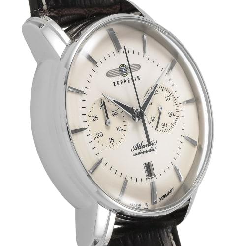 Zeppelin ATRANTIC Watch, 43mm, German, Brown, Ivory Dial, Stainless Steel, Automatic, Men's, 8422-5