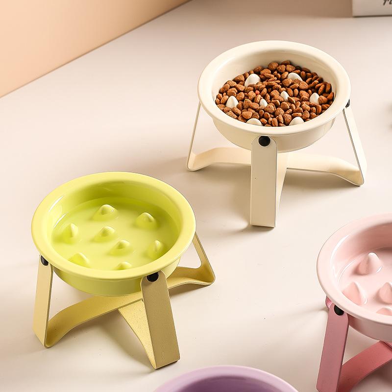 Ciotole per Animali in Ceramica Alte con Piedi per Mangiare Lentamente per Prevenire il Soffocamento, Anti Ribaltamento con Bordo Obliquo, Protezione del Collo, Ciotola per Cane Gatto, 1 Pezzo