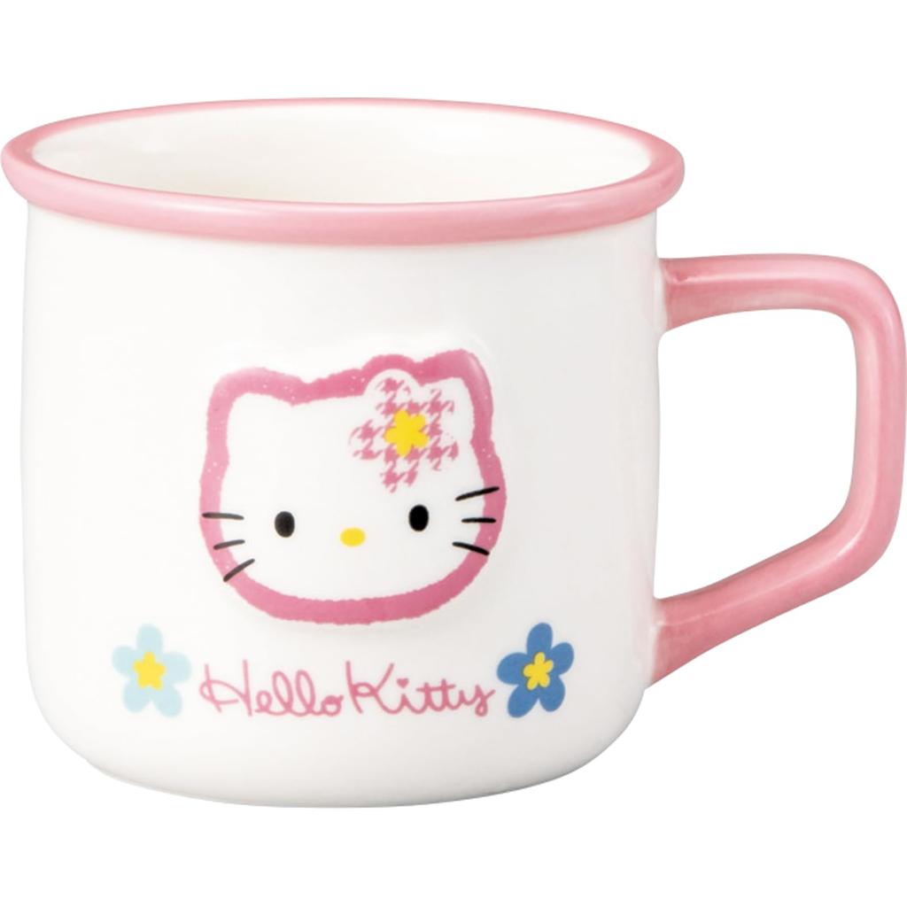 Sanrio Hello Retro 12 x 3D Character Hello Kitty White "Kaohana Kitty" Enamel-Style Mug, Approx. 300ml, Approx. 8cm, Tableware, Goods, (san4548-1)