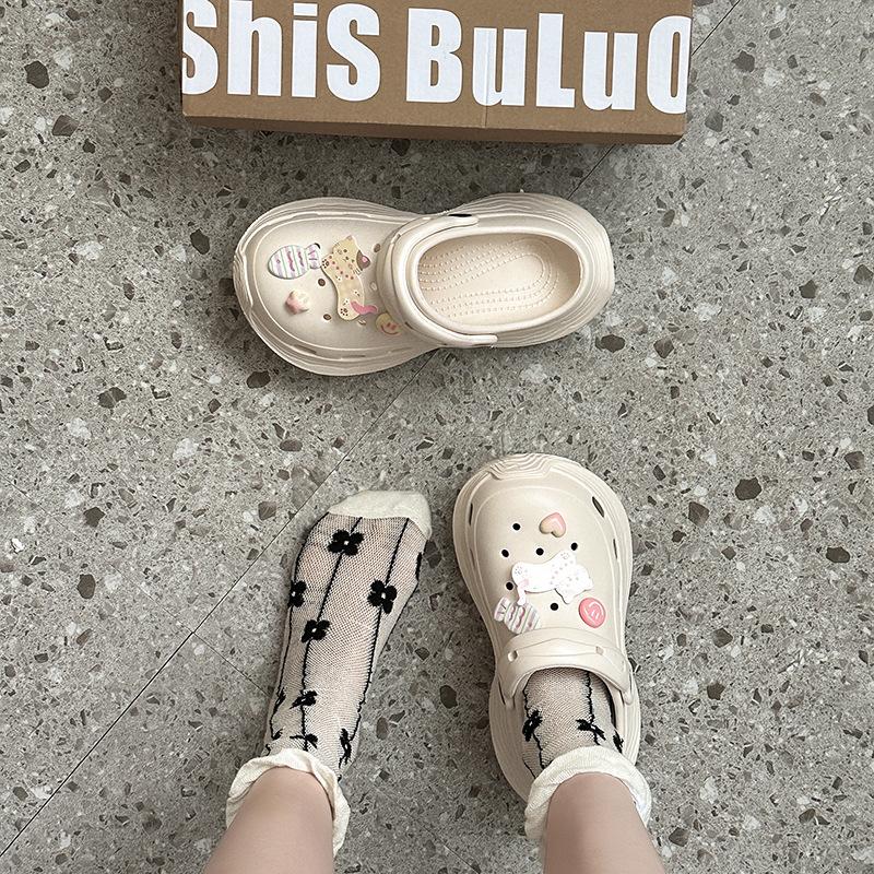 

Милые кошачьи аксессуары, обувь с отверстиями, женские новинки, верхняя одежда, толстая подошва, увеличивающая рост, нескользящие, пляжные, крутые тапочки 39-40 белый