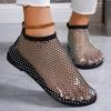 Ladies' Summer Round Toe Sandals with Hollowed Out Internet Celebrity Studded Diamond Short Boots, Sexy Plus Size Flat Shoes, Breathable
