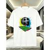 European Size Sports Style Printed T-Shirt, Soccer Ball And Football Field Short Sleeve, Durable Print, Skin-Friendly Lightweight Fabric