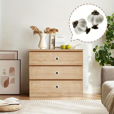 Vintage Ceramic Pumpkin Knobs 8pcs White Cabinet Knobs Decorative Drawer Pulls Single Hole with Screw for Furniture