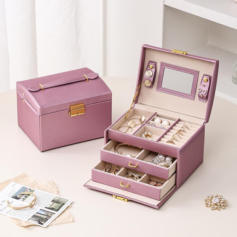 Large Capacity PU Leather Jewelry Box with Drawers for Rings and Earrings